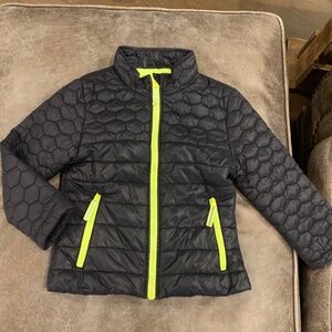 Cat & Jack Puffer Coat Jacket Black w/ Neon Yellow Fleece Lining Boys 4T